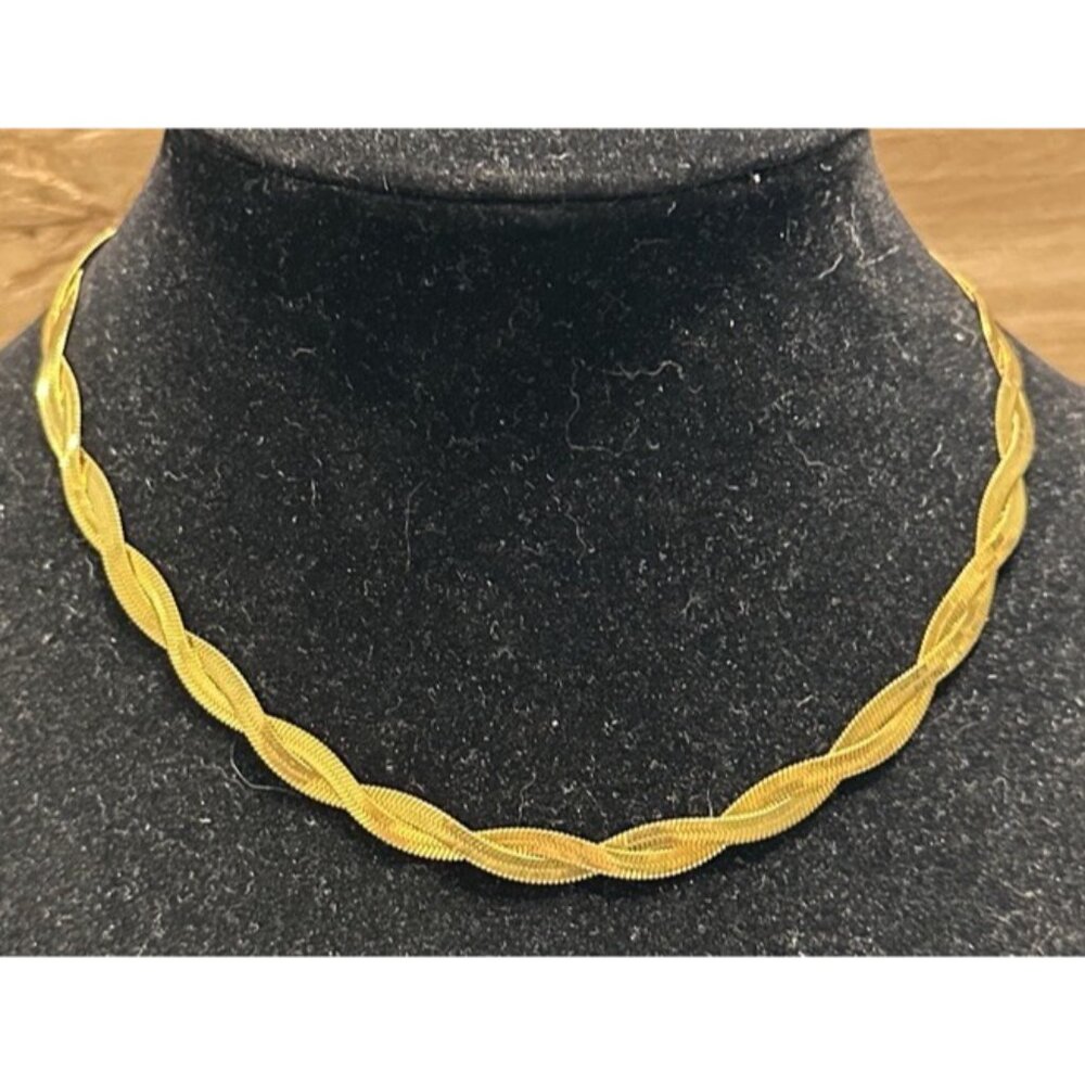 Henrigirl Gold Tone Twisted Braided Necklace Herringbone Band Ribbon Elegant